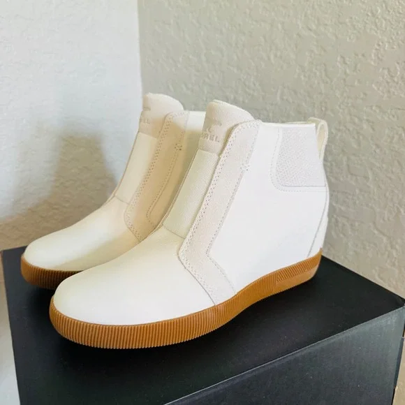 Sorel Out N About Wedge Leather Bootie, Ankle Boots White/Sea Salt, Size 8.5 NWT - Picture 14 of 16